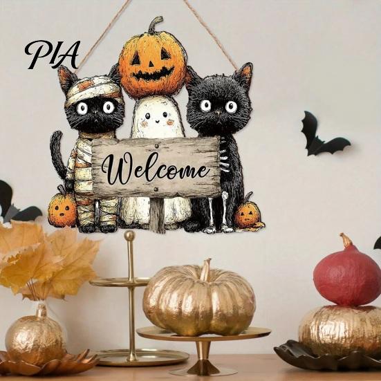 Outdoor Entrance Sign Wooden Welcome Sign, Rustic Door Hanging 2D Daisy Butterfly Print, Home Decoration Halloween Thanksgiving Easter Seasonal