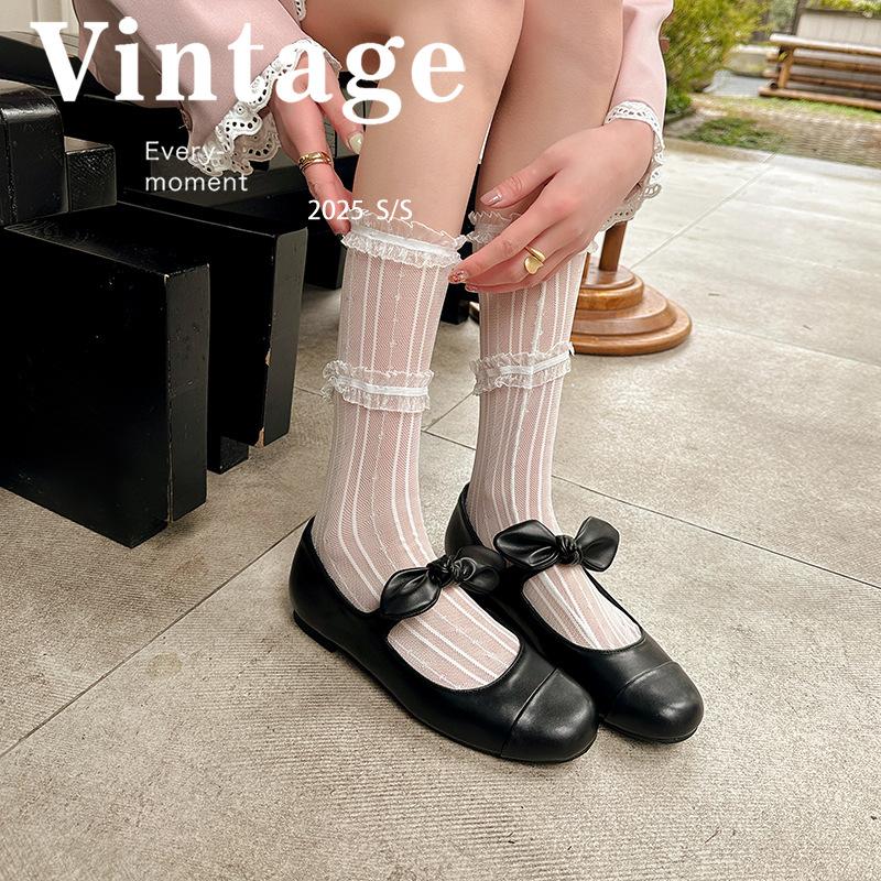 Traubenmutter hat die gleichen Frühling neuen Schleife Spleißen runden Kopf weiches Leder vielseitig altersreduzierend flacher Mund Mary Jane einzelne Schuhe Frauen