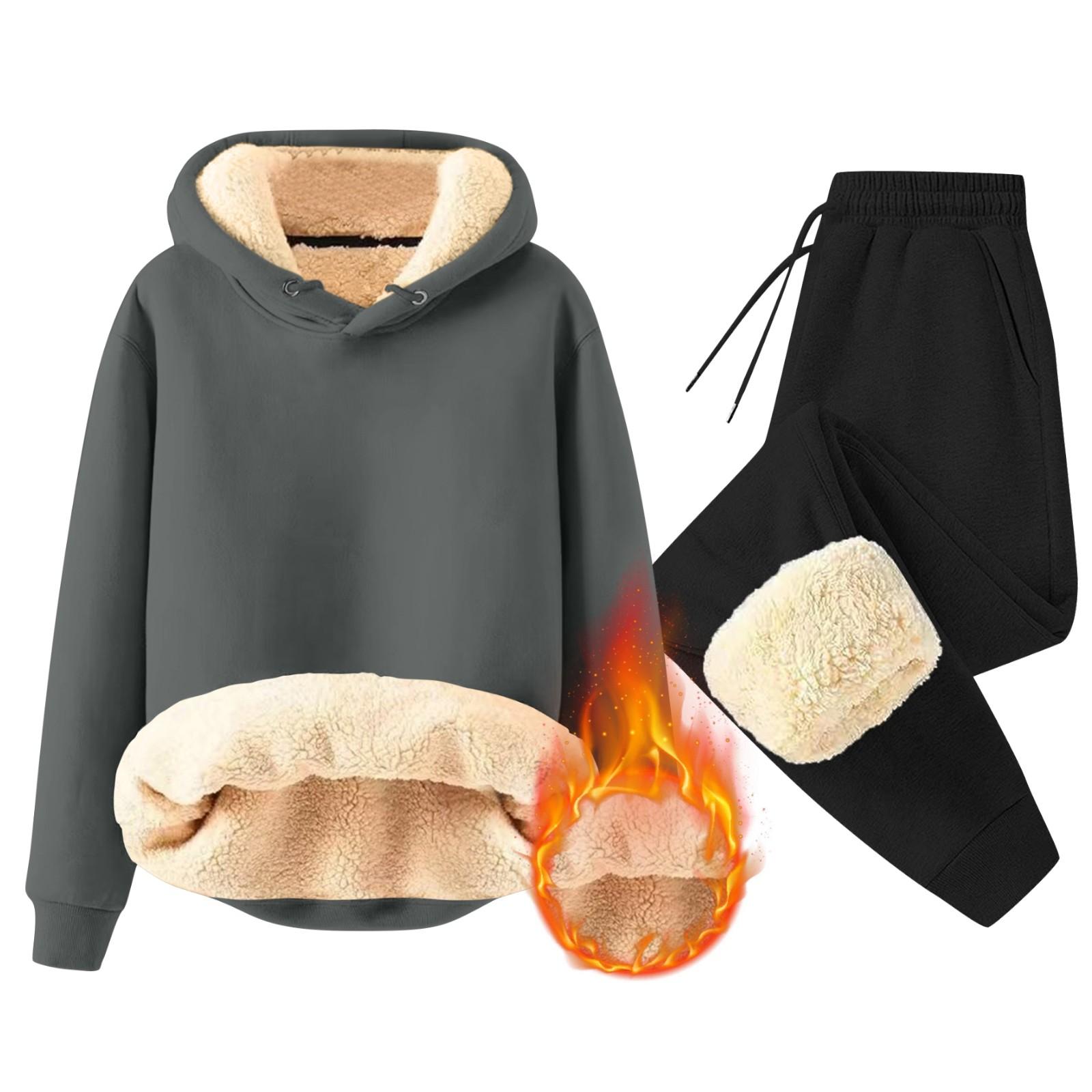 

Комплект для мужчин из 2 предметов, повседневный флисовый свитер с длинным рукавом и капюшоном, теплые штаны для зимнего спорта M