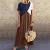 Women Summer Casual Splicing Dress Short Sleeve Round Neck Loose Long Dress