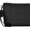 Coach 27 Top Zip Closure Detachable Wrist Strap Faux Leather Clutch Bag Large Men Clutch Bag Charcoal-Black Black CCF32-QBMI5