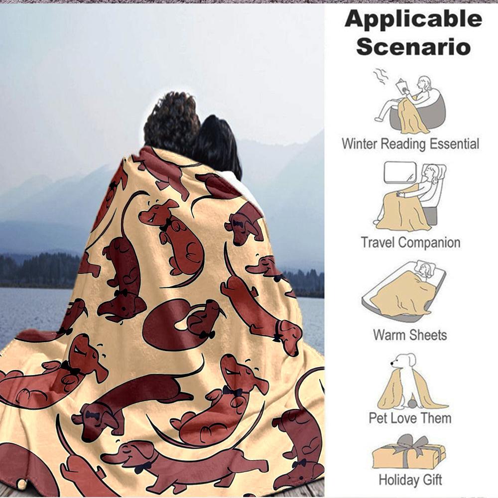 1pc Dachshund Bowtie Lightweight Flannel Blanket, Comfortable and Warm Blanket, for Office and Camping Sofa Bed, Livingroom160