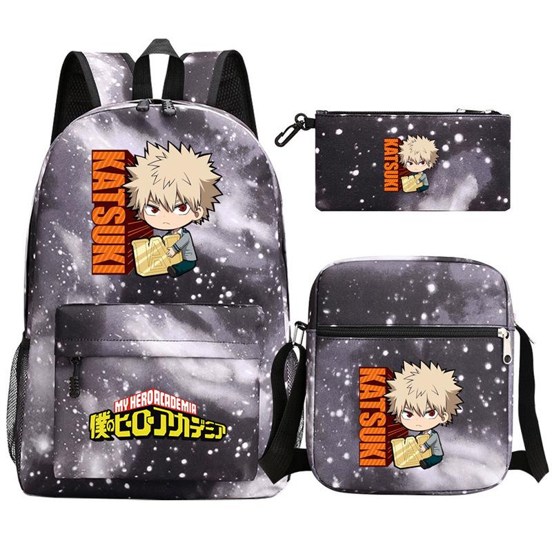 Young Students Schoolbag Animation Three-Piece Backpack Diagonal Hanging Bag Pencil Case