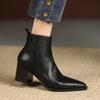 Fashion 2024 New Autumn Winter Genuine Leather Women Boots Fashion Pointed Toe Chelsea Boots Chunky High Heels Women Shoes Ankle Boots