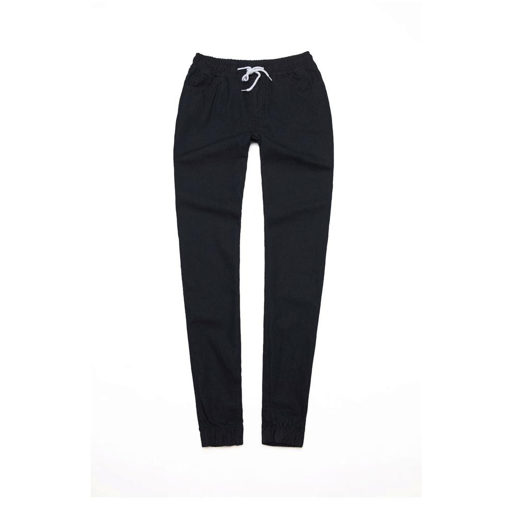 Women's Casual Solid Color Mid Waisted Poket Jeans Pants Denim Casual Trousers
