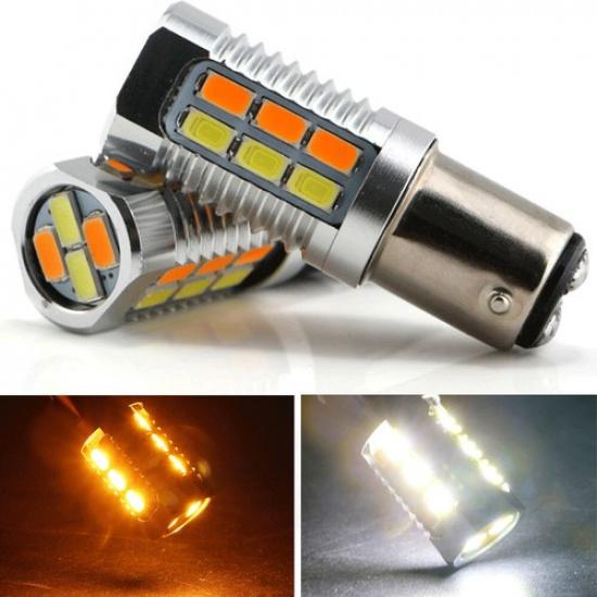 2pcs Amber/White Dual Color 1157 Switchback LED Bulbs For Car Turn Signal Lights