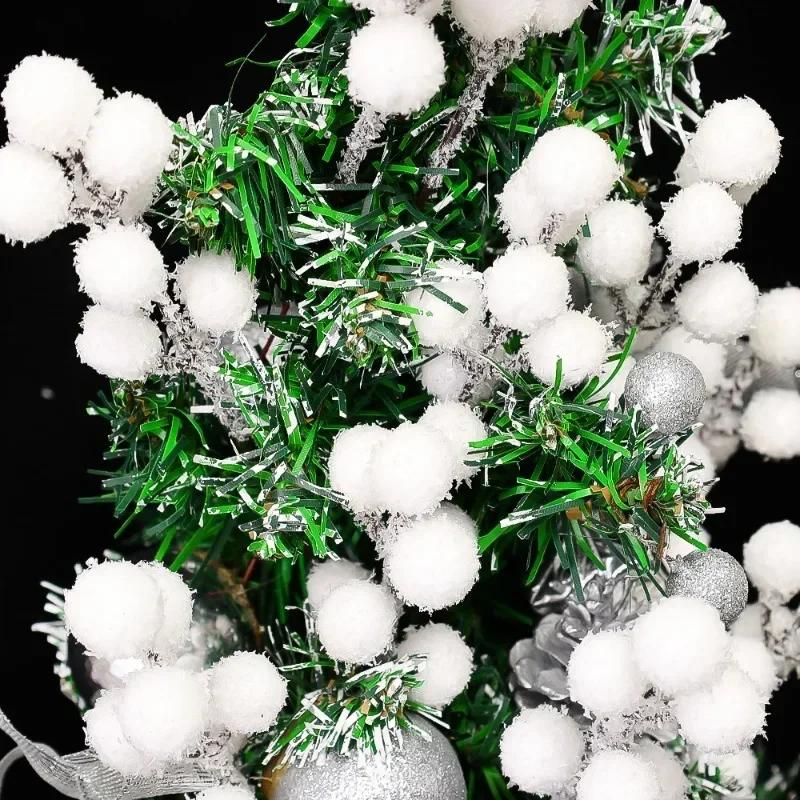 White Artificial Berry Stem Snow Tipped Frosted Christmas Berries Branch DIY Wreath Xmas Tree Ornament Wedding Home Table Decor