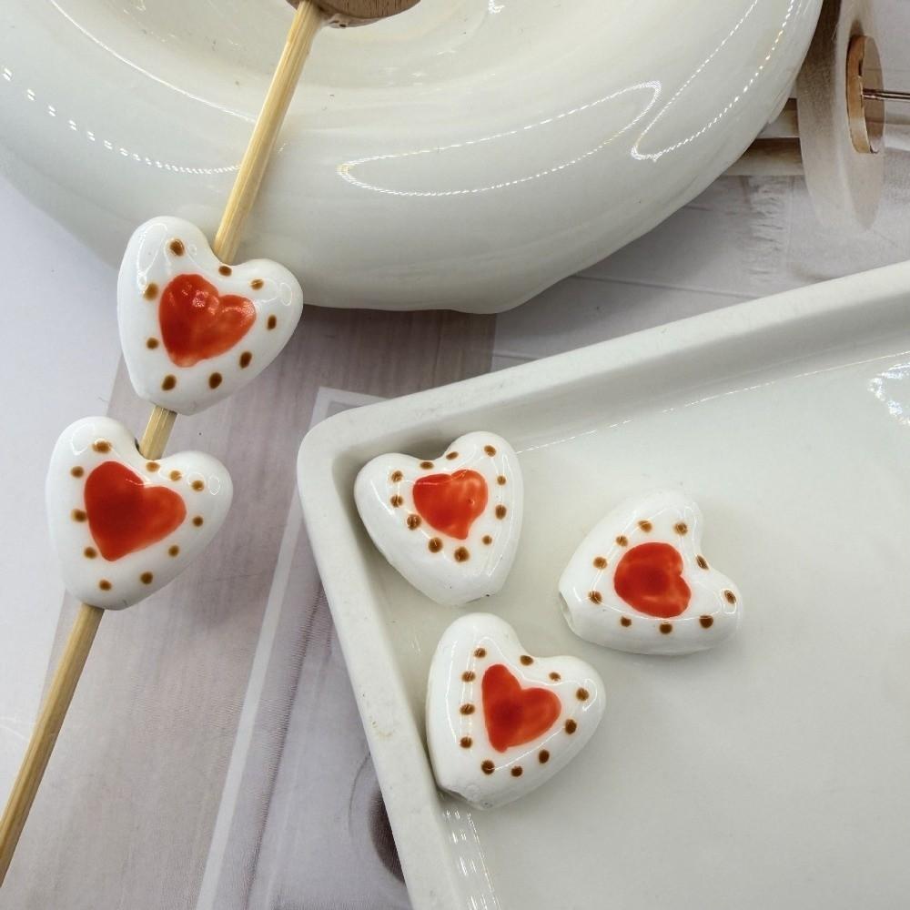 5pcs/set Double Sided Heart Shape Ceramic Beads Small Porcelain Beads Jewelry Making  Necklace