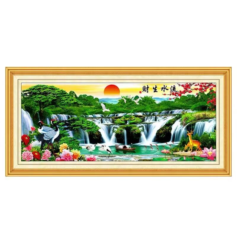 

5D Алмазная картина Полная вышивка Липкие точки Кирпичные наклейки Вода Генерация Богатства Добро пожаловать Сосна Гостиная Пейзаж Шоу Мозаика Искусство Вышивка крестом Сделай Сам 100-50CM белый