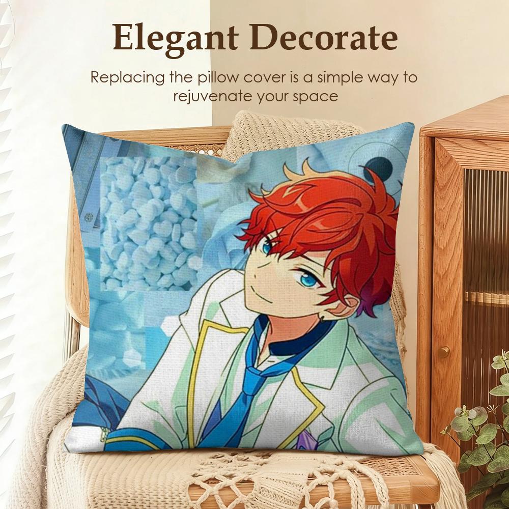 Cartoon EEnsemble Stars Cushion Cover Natural Linen Organic Fabric DoubleSided Printing Sofa Home Decor Gift Pillow Case