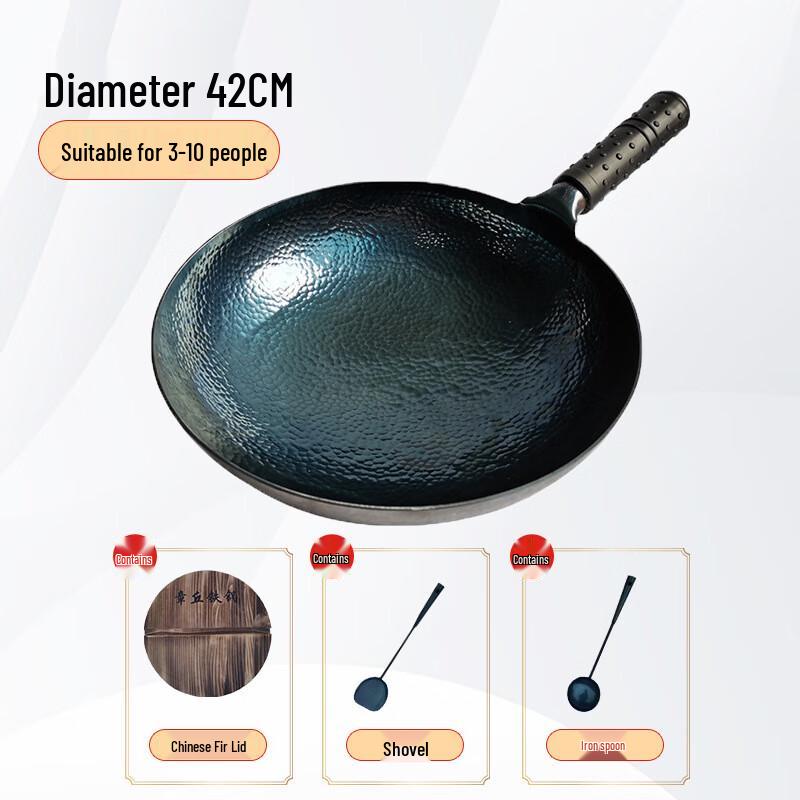 Zhangcheng Xiaojiang 42cm Handmade Cast Iron Non-stick Wok Set