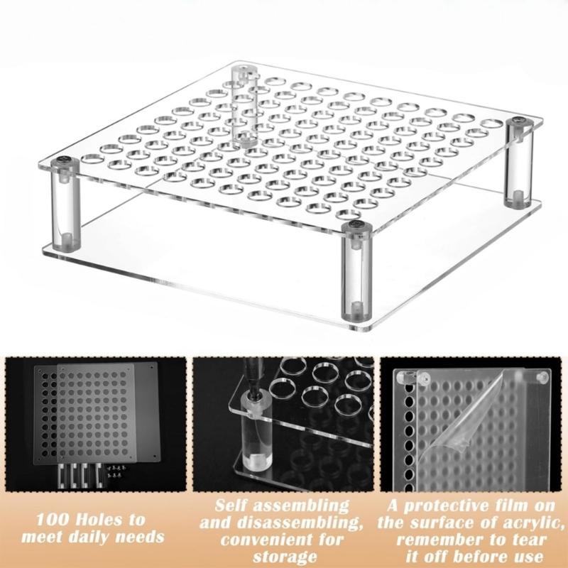 Heavy Duty Acrylic Brush Holder With 100 Slots Compact Spacing Designs For Paint Tools Secure Storage And Easy Access
