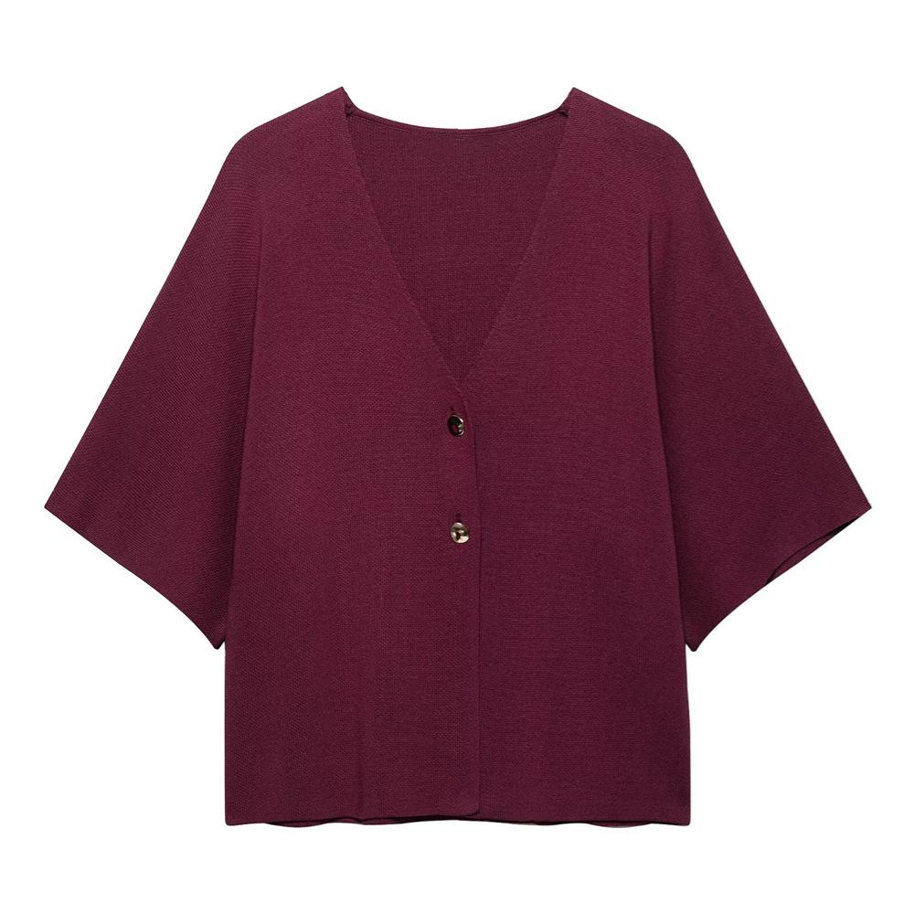

2025 Spring/Summer Women s Casual V-Neck Knitwear - Loose, Simple, Versatile Short-Sleeve Design Small вино красного