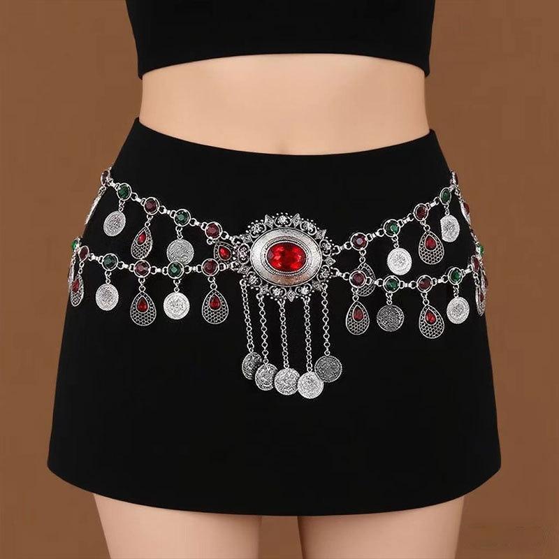 Ethnic Style Metal Retro Coin Waist Chain Women'S Adjustable Dress Waist Seal Love Butterfly Flower Fringed Belt