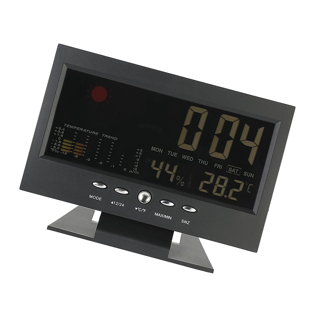 C/F Multifunctional Indoor Colorful LCD Digital Temperature Humidity Meter Clock Thermometer Hygrometer Calendar Temperature Trend Alarm Comfort