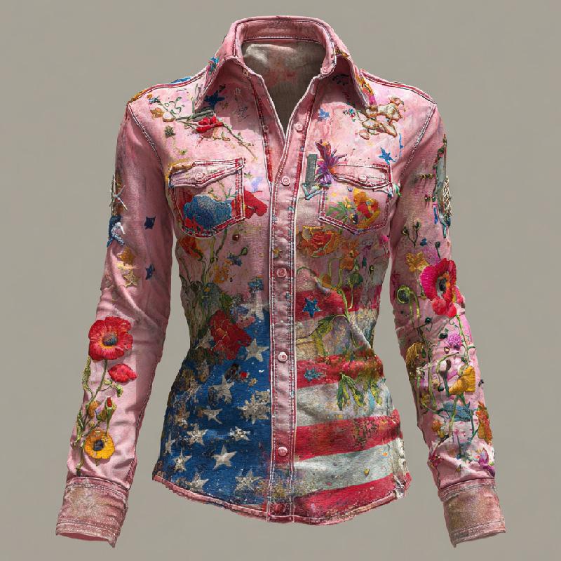 Women's Spring 2026 3D Retro Pattern Print Shirt