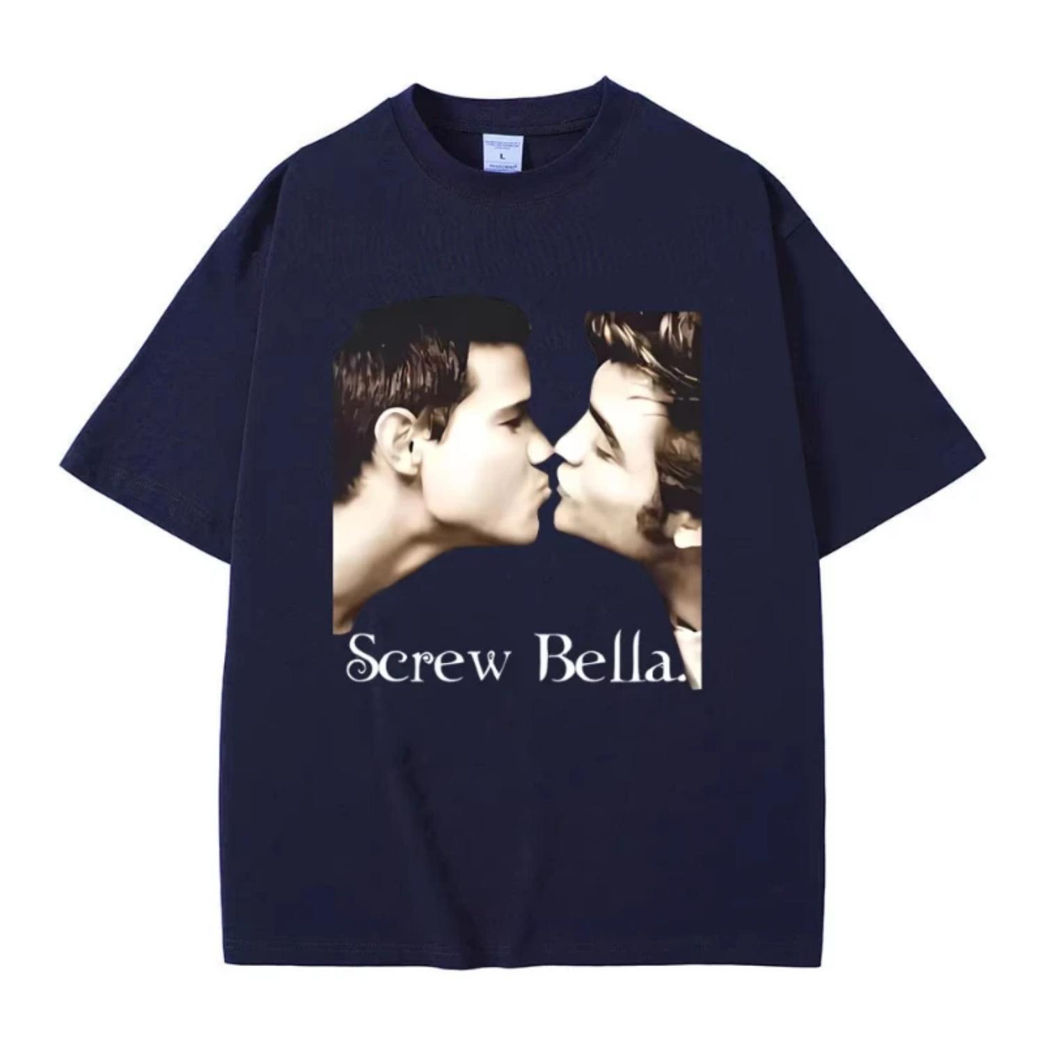 Movie Series Twilight Jacob Black and Edward Cullen Screw Bella Funny Meme T-shirt Men Women Casual Cotton Oversized T Shirts S чёрный