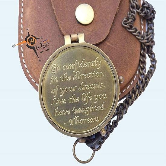 Pocket Brass Compass Antique Finish with Leather Case