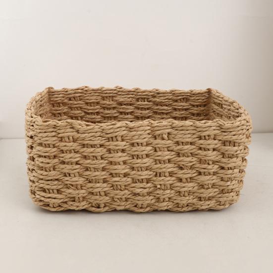 3Pcs Woven Storage Basket Natural Rattan Paper Rope Stackable Square Open Design for Kitchen Bedroom Living Room Bathroom Storage Organizers Home Tidy