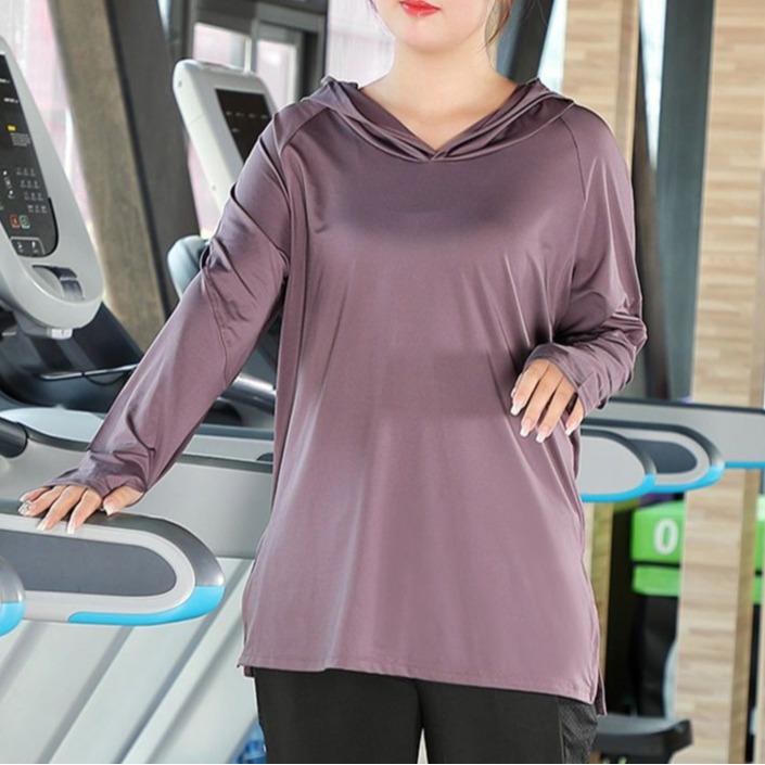 Trendy Plus Size Hooded Yoga Suit: Slimming, Medium-Long Fitness Top for Running