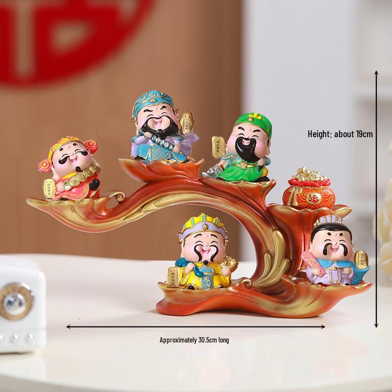 Five Fortune Gods Figurine for Office or Home Decor, Perfect for Entrances, TV Cabinets, Shop Openings, and Housewarming Gifts