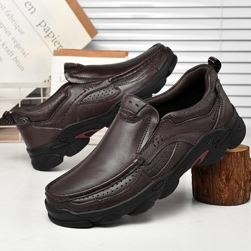 

Мужская кожаная обувь ручной работы, повседневные туфли на открытом воздухе, мокасины на плоской подошве, прогулочная обувь 39 темно-коричневого