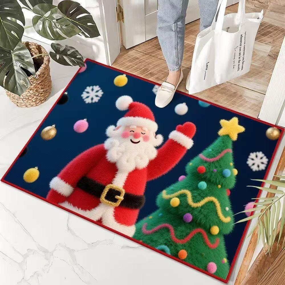 Visual Velvet Christmas Door Mat with Santa Snowman Elk Patterns Floor Mat for Home Entrance Decor Adding Festive Charm