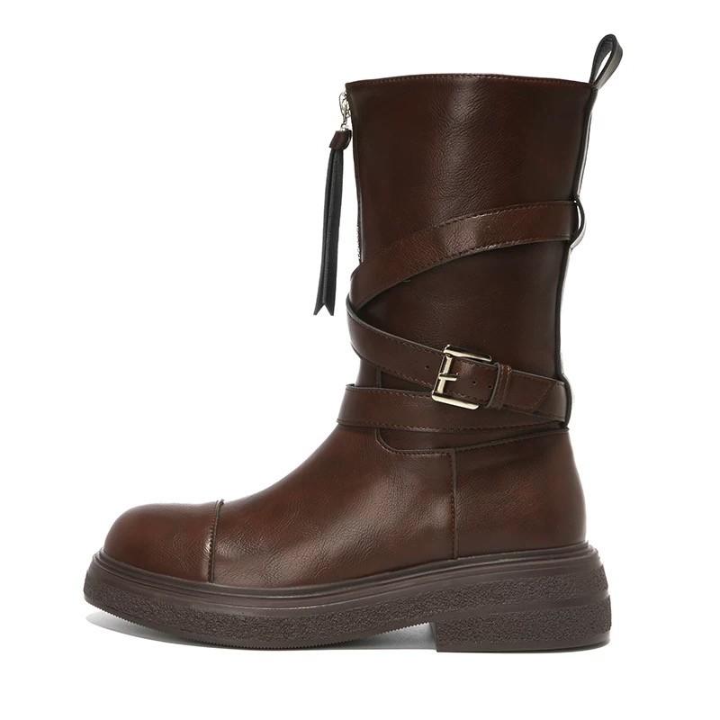 

Винтажные коричневые ботинки средней длины, женские новые нишевые короткие ботинки в британском стиле с толстой основой и застежкой-молнией в стиле вестерн 39