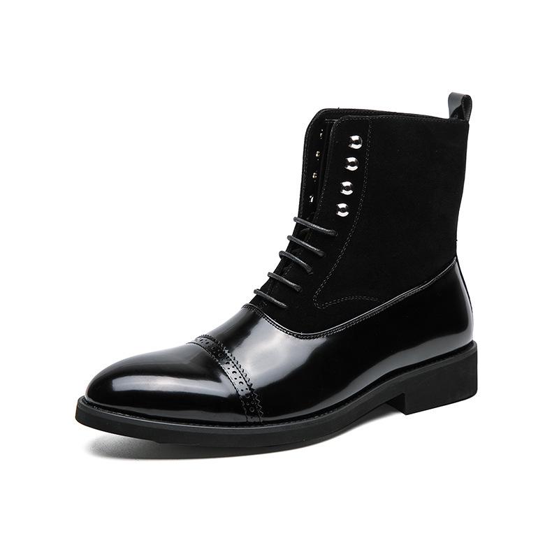 Men s Fashion Patchwork Denim Leather High-Top Casual Boots - Autumn/Winter, Large Sizes, Solid Colors, European American Style 38