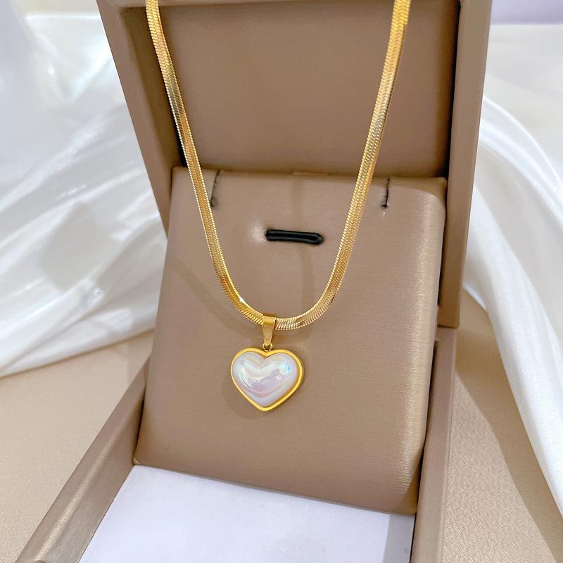Titanium Steel Mermaid Ji Love Corrugated Furnace Real Gold Necklace Female Collarbone Chain With Jewelry