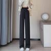 Women's 2025 Black Ice Silk Suit Pants: Spring/Summer Straight-Leg, Petite/Wide-Leg Casual Style