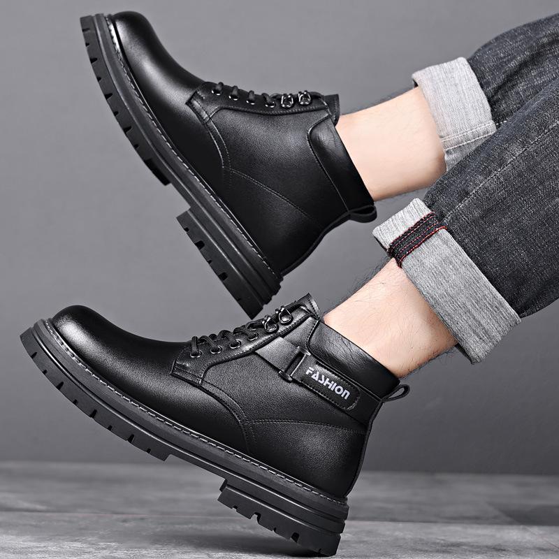 Cizme de iarnă pentru bărbați, stil britanic, cu toc înalt, din piele de vacă, la modă: Lână Casual, Muncă și Design cu Talpă Groasă