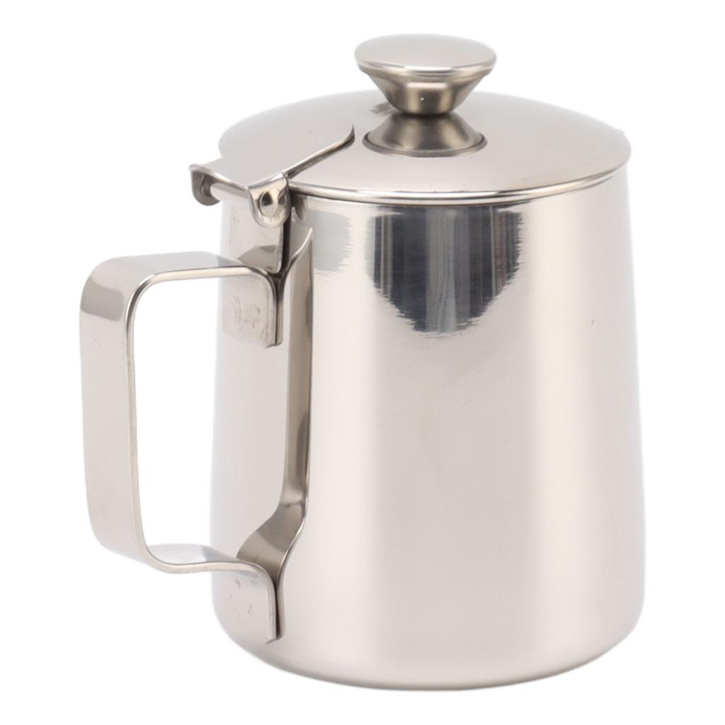 Stainless Steel Milk Frothing Pitcher Cappuccino Pitcher Coffee Foam Container With Lid 600ml