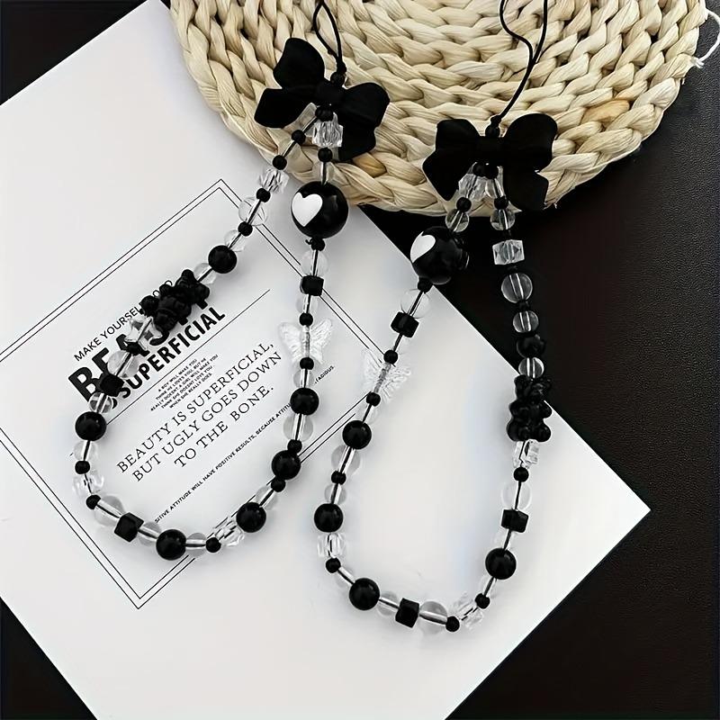 Korean Cute Black Bowknot Bear Phone Strap Charm Chain Knot Cellphone Lanyard Keychain Woman Girl Bag Camera Pendant For Case 1