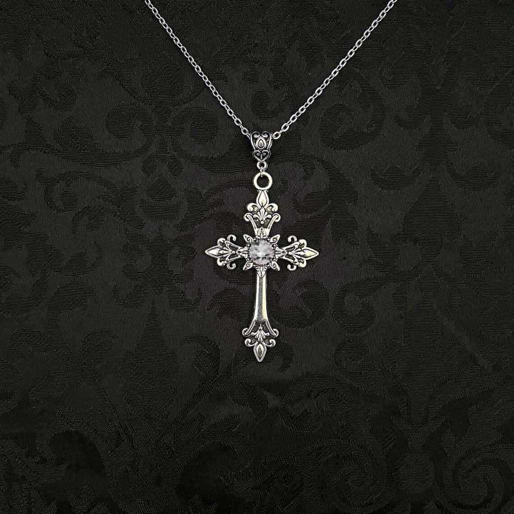 Collana Ciondolo Croce Gotica da Vampiro con Design Geometrico in Lega di Zinco per Uomo Donna