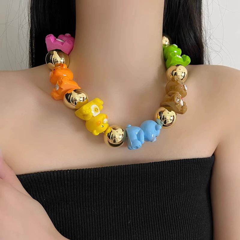 New Fashion Acrylic Colored Animal Bead Choker DIY Necklace for Girls Cute Sweet Trend Jewelry Accessories
