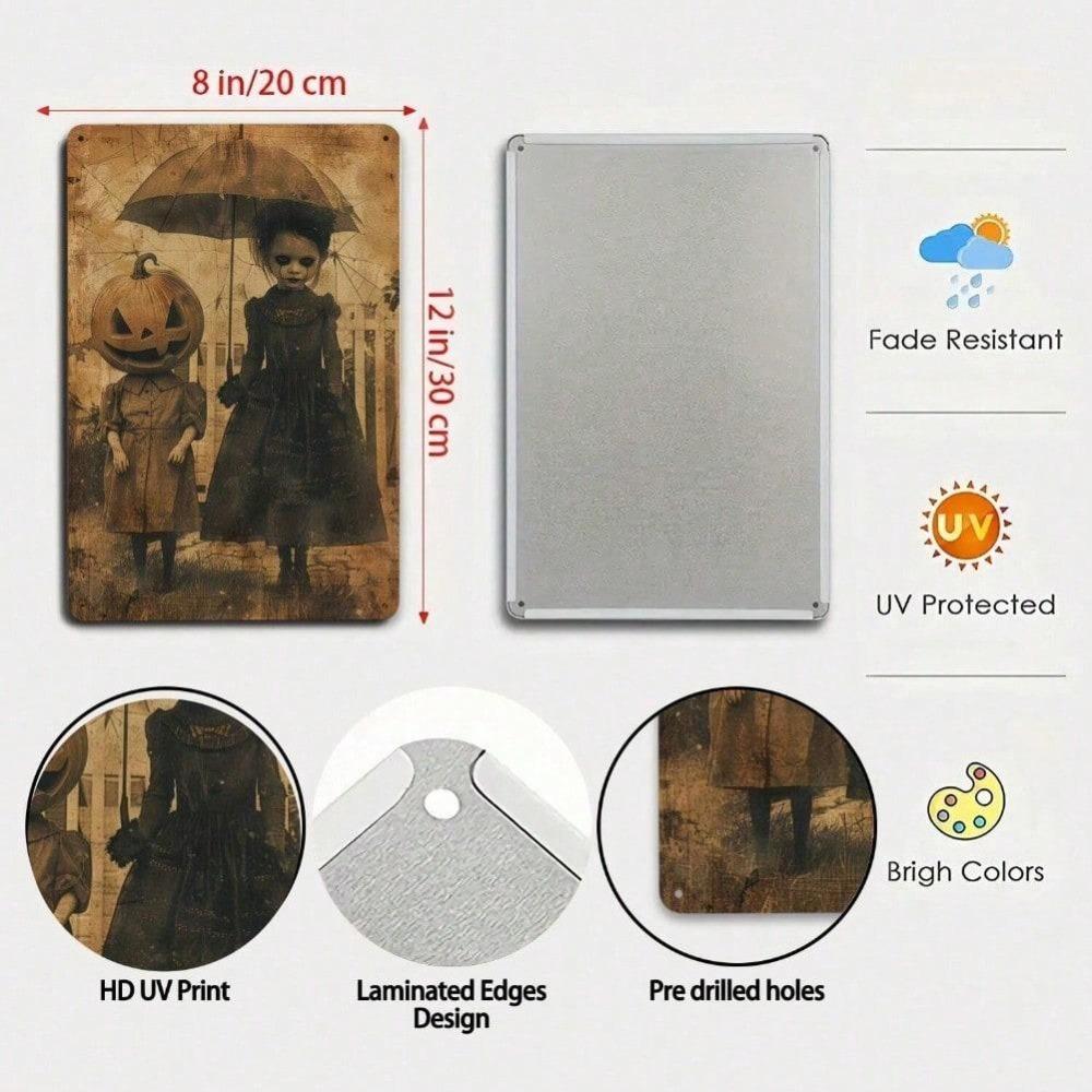 Vintage Halloween Metal Sign Spooky Pumpkin Tin Art Wall Decor 20x30