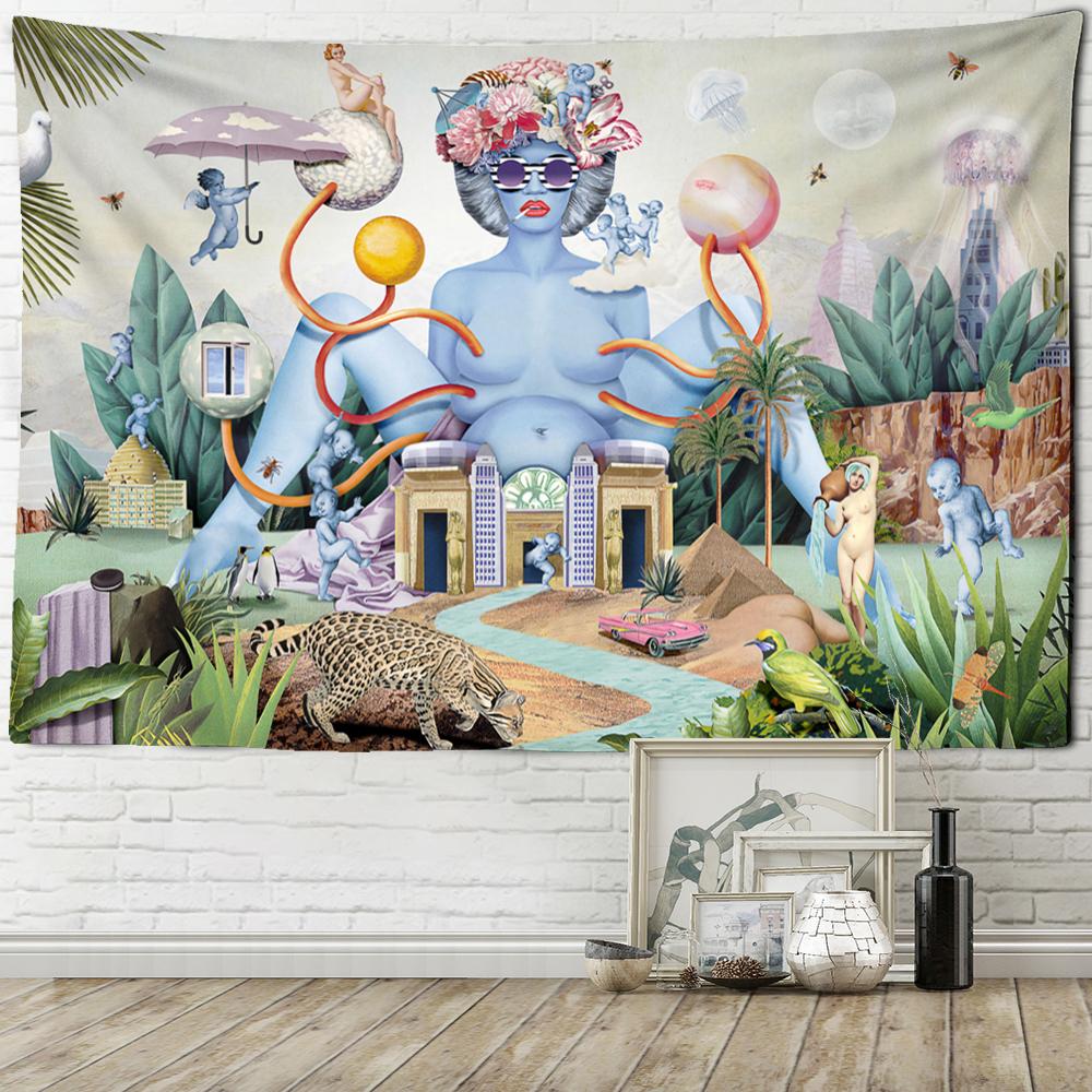 Arazzo da Parete con Sistema di Sospensione Illustrazione Mondo Animale Stile Bohemien Stregoneria Psichedelico Mandala Tapestry Decorazione per la Casa