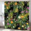 Flowers and Plants Cute Black Cats Shower Curtain, Bathroom Decorative Shower Curtain, Waterproof Shower Curtain with Hooks