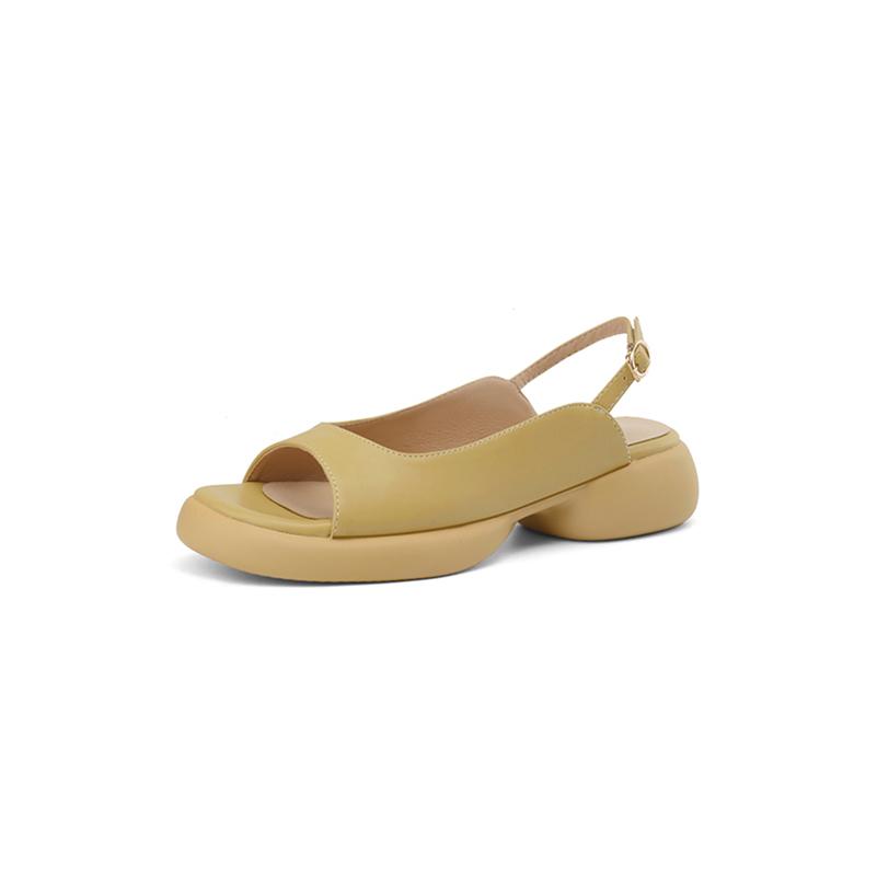 FOREADA Women Slingback Sandals Round Toe Chunky Mid Heels Buckle Platform Ladies Fashion Shoes Summer Beige Yellow 43