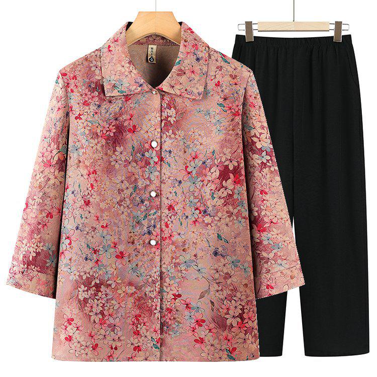 

Summer Women’s Two-Piece Suit: Seven-Sleeve Top & Pants Set for Middle-Aged & Elderly Ladies 5XL (145-160 lbs)