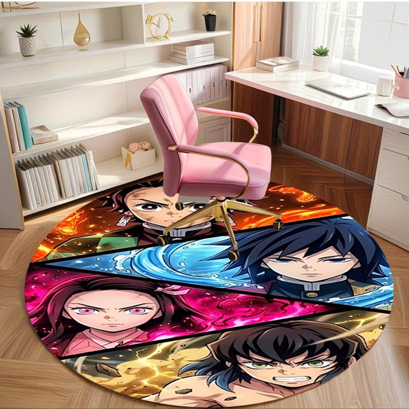 Demon Slayer Print Round Rug, Washable Floor Carpet, For Entryway Dorm Laundry Room Office Study, Home Decor Birthday Christmas Gift