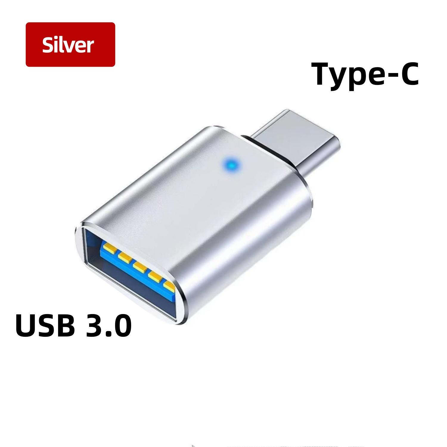 

USB 3.0 OTG adapter USB-C to USB A converter suitable for Macbook Samsung Xiaomi Huawei LED USBC OTG connector серебряный