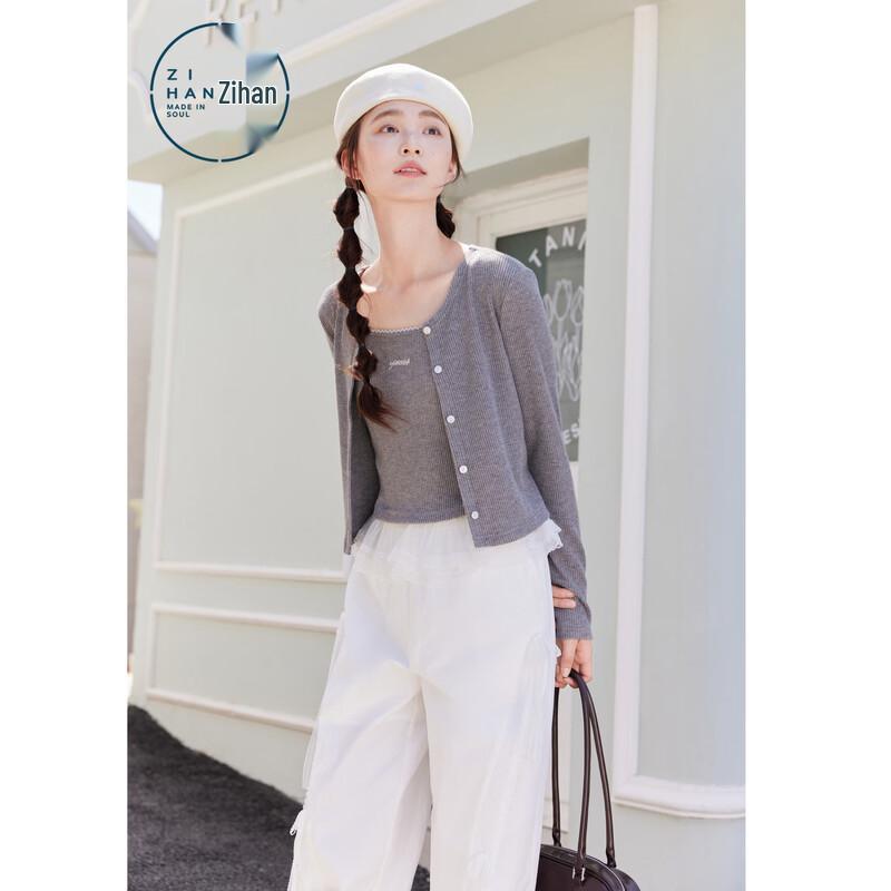 ZIHAN Women s Gray Knit Cardigan & Camisole Set S