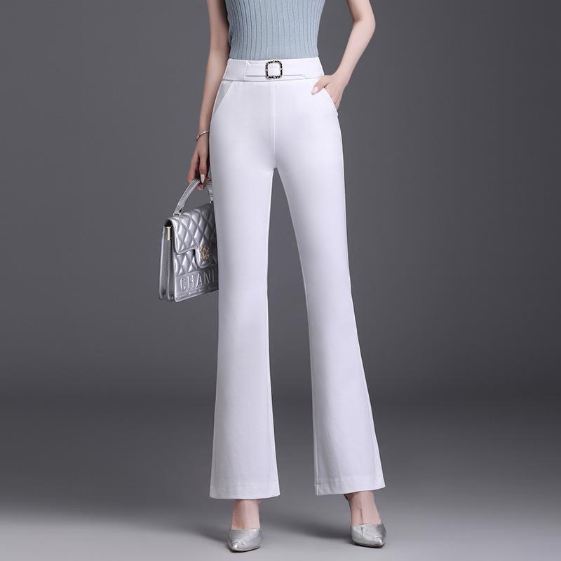 

Корейские повседневные брюки для женщин с универсальными черными расклешенными брюками. Брюки нового стиля. Свободные брюки большого размера с микроклешем. Брюки с высокой талией. 4XL белый