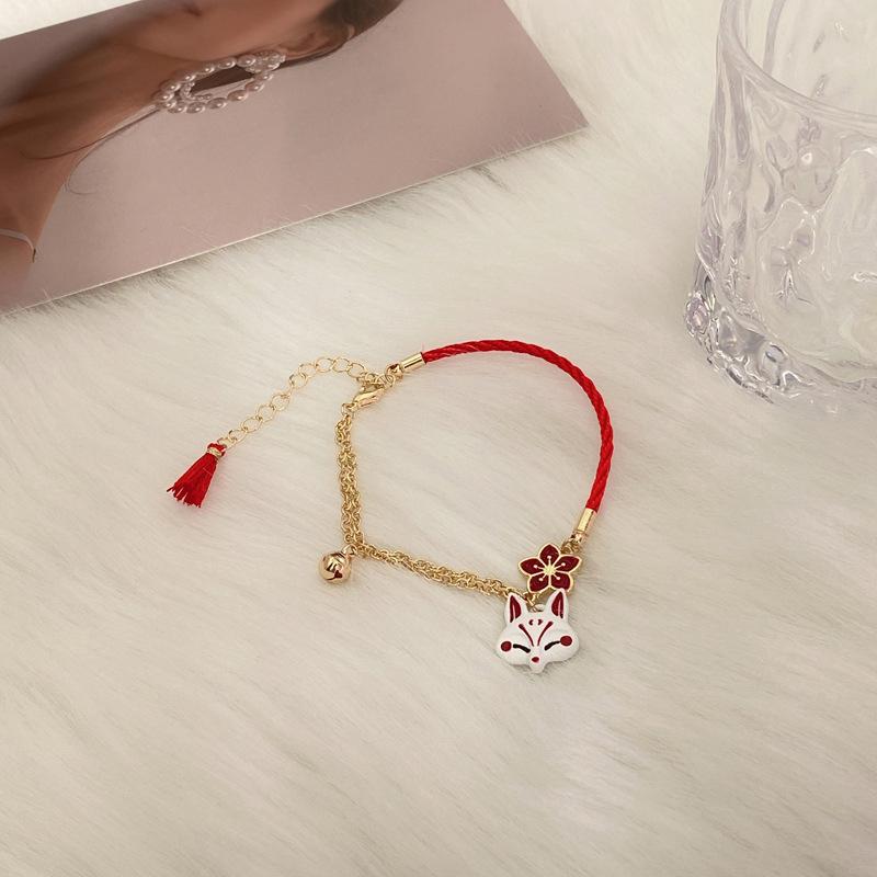 Fashion Flower Cartoon Animal Bracelet With Bell Women Cute Fox Vintage Jewelry Lucky Rope Bracelet For Family Lovers Gift