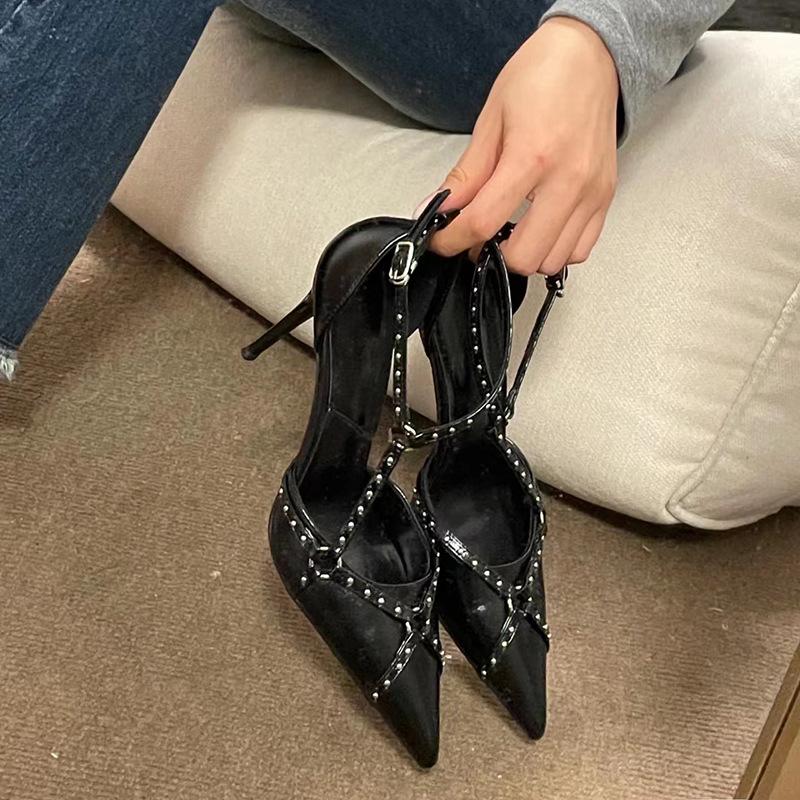 

L-121 spring and summer new European and American pointed head fashion women s shoes punk style bag head thin heel fashion versatile high heels women 43