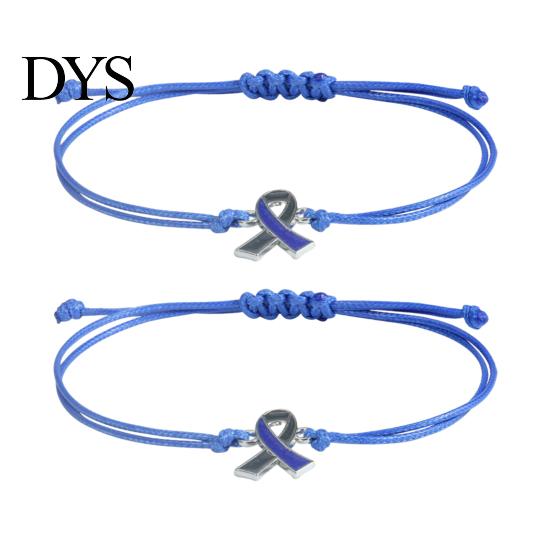 Stackable Wrist Accessories 2 Pcs Breast Cancer Awareness Bracelets, Adjustable Braided String Soft Woven Rope Jewelry Bracelets with Ribbon