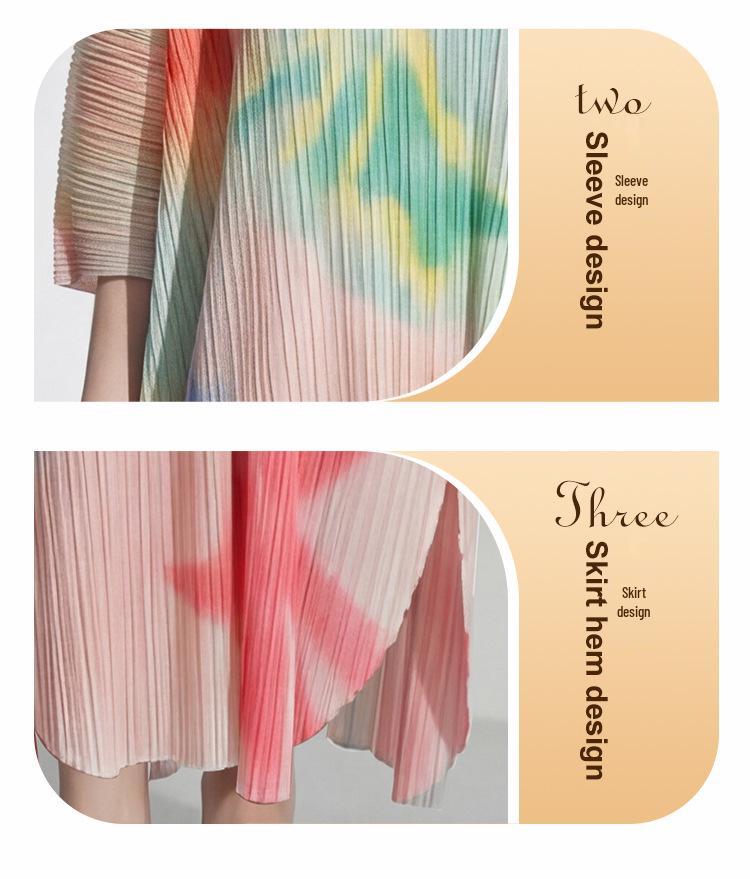Miyake Women's Summer Long Dress: High-End, Loose, Plus Size, Printed Batwing Sleeve, Elegant Skirt.