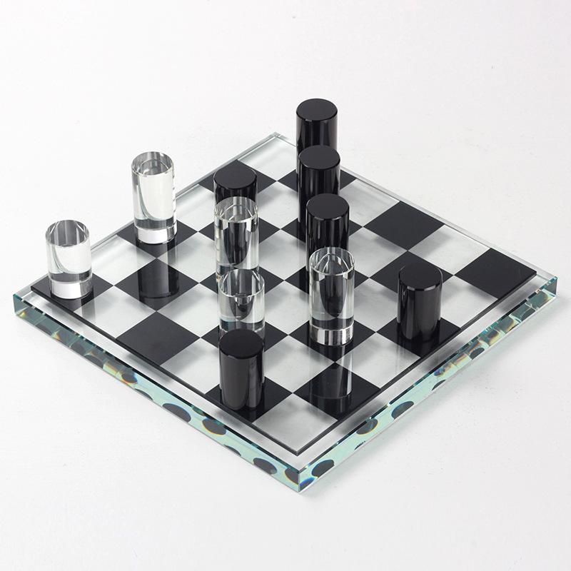Creative Light Luxury Geometric Chess Soft Decoration Living Room Model Room Office Crystal Black and White Chessboard Ornaments